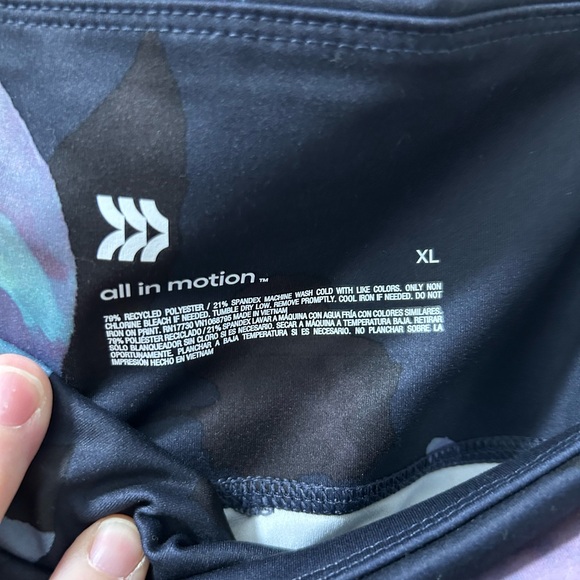 All in Motion Black Leggings with Multicolor Leaf Design contour power waist - Picture 3 of 6